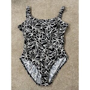 Speedo One Piece Swimsuit Womens Size 18‎ Black White Floral